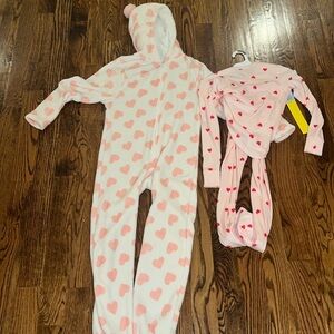 Heart pajama bundle for girls size 10-12. Onesie and cozy set NWT